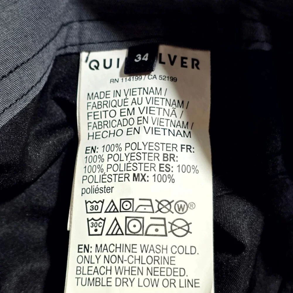 Quiksilver Boardshorts Mens 34 Black Cargo Pocket Recycled Swim Trunks Surfwear
